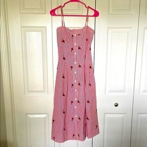Striped Red Sundress with Floral Embroidery